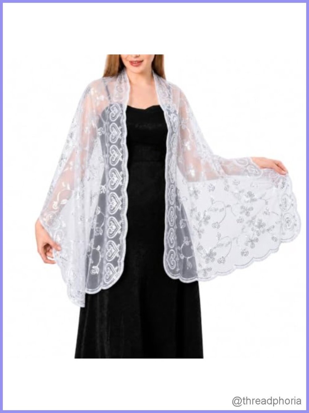 Sequin Mesh Shawl Wrap Embroidered Sheer Scarf, Polyester